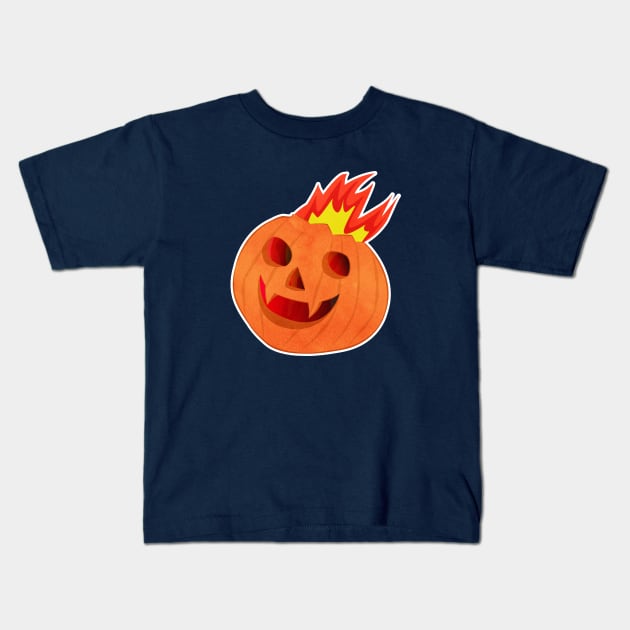 Jack O'Lantern is on Fire Kids T-Shirt by Flush Gorden